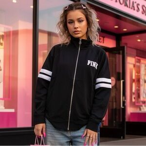 Pink Logo Black Track zip up sweater